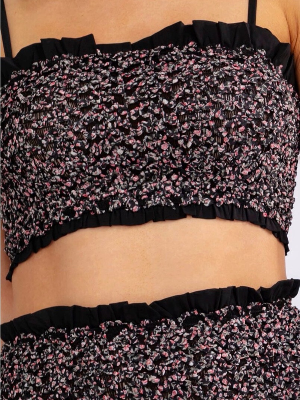 Black Floral Ruched Midi Skirt - Picture 3 of 5